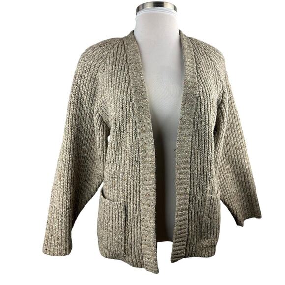 I.B. Diffusion Chunky Knit Ribbed Cardigan Sweater Marled Beige Brown Medium - Picture 5 of 16